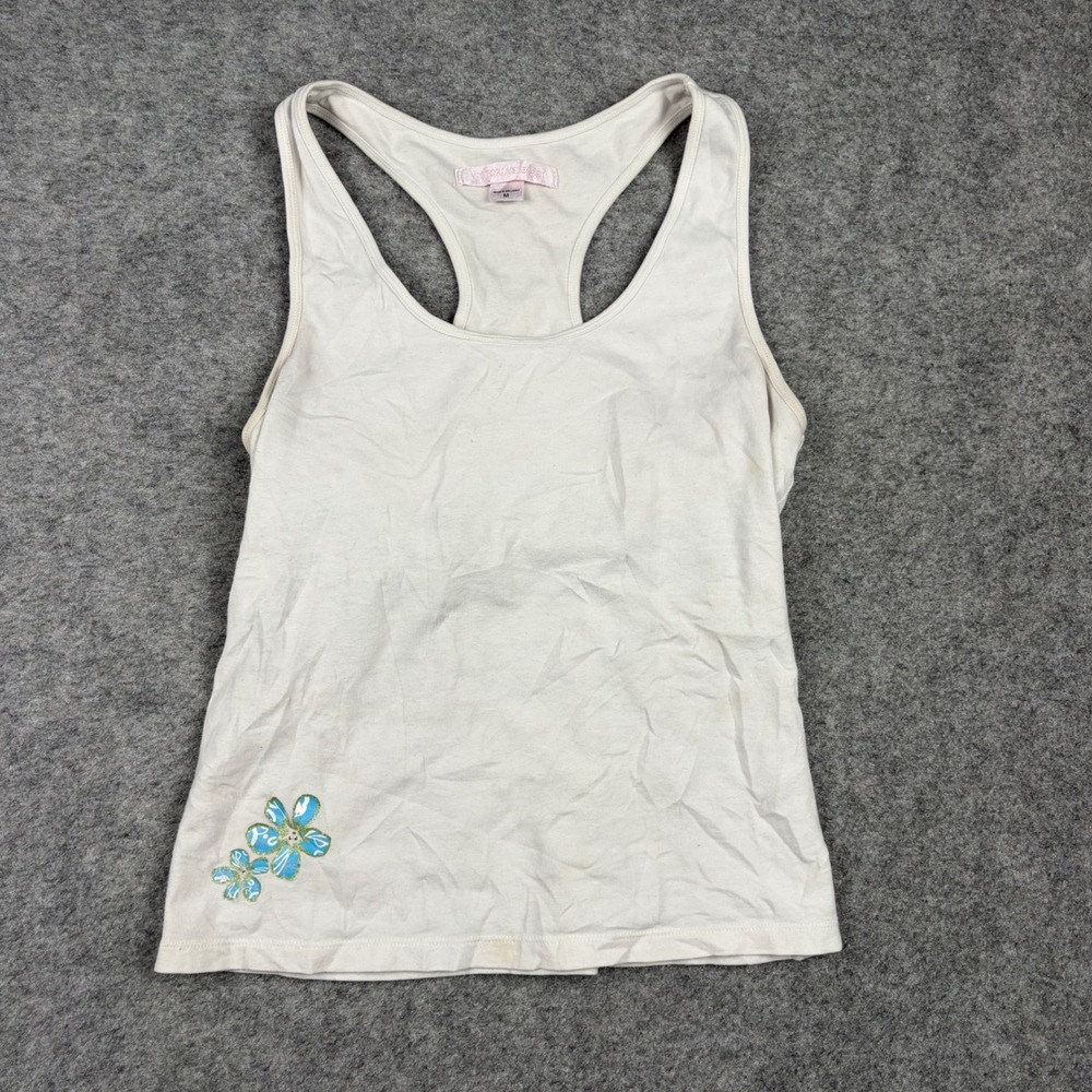 Victorias Secret Tank Top Women Medium White Floral Racerback Y2K Coquette